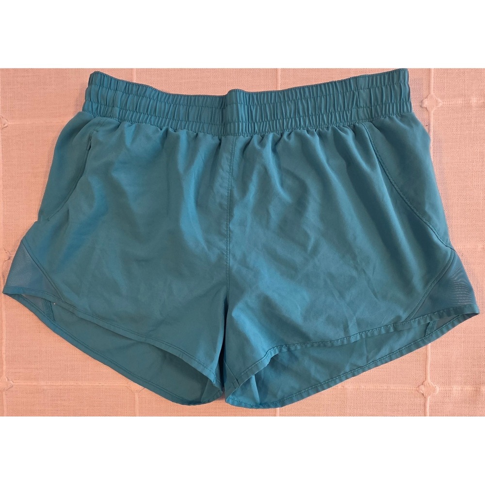 All In Motion Womens Teal Blue Running Shorts Mesh Trim Zip Pocket Size M
